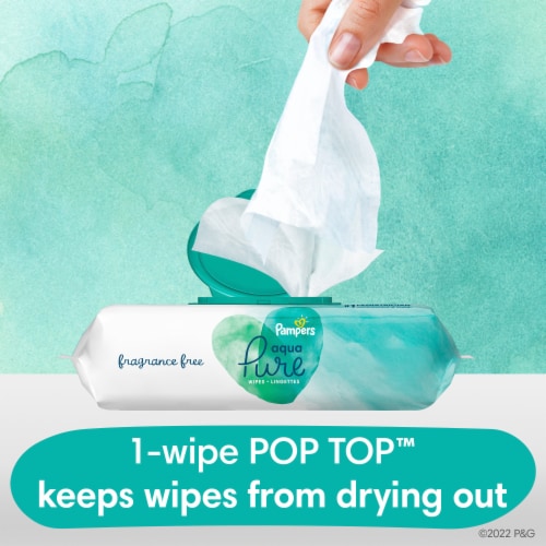Pampers Aqua Pop-Top Pure Sensitive Baby Wipes Perspective: left