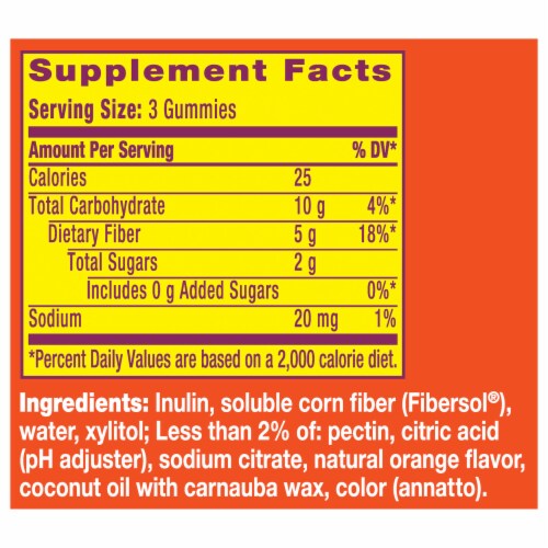 Metamucil Orange Flavored No Sugar Added Fiber Gummies Perspective: left