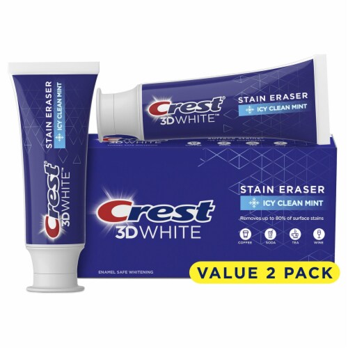 Crest 3D White Icy Clean Mint Stain Eraser Teeth Whitening Toothpaste Value Pack Perspective: left