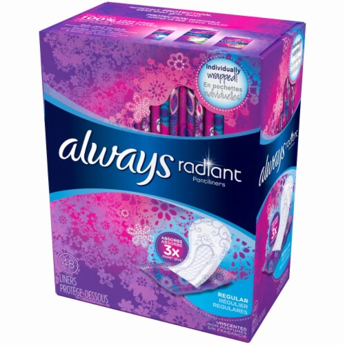 Always Radiant Pantiliner Regular Thin Unscented Panty Liners Perspective: left