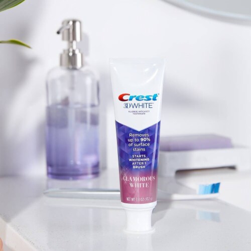 Crest 3D White Glamorous White Teeth Whitening Toothpaste Perspective: left