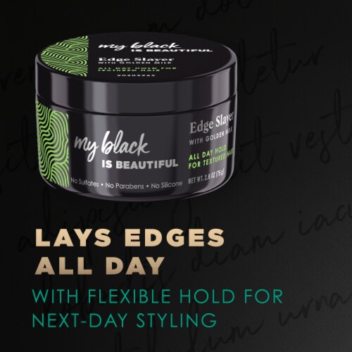 My Black is Beautiful Edge Slayer Coconut Oil Honey and Turmeric Flake-Free Edge Control Perspective: left