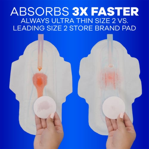 Always Ultra Thin Pads with Wings Long Super Absorbency Size 2 Unscented Perspective: left