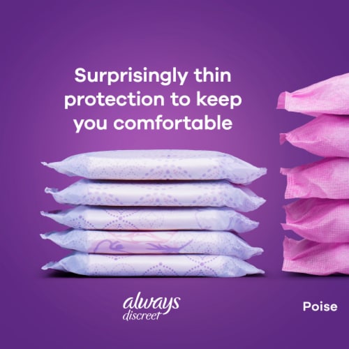 Always Discreet Incontinence and Postpartum Moderate Long Size 4 Pads Perspective: left