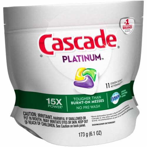 Cascade Platinum Dawn Lemon Scent Action Pacs Dishwasher Detergent Perspective: left