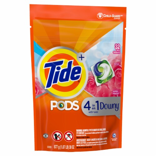 Tide Pods + 4-in-1 Downy April Fresh Detergent Pacs Perspective: left