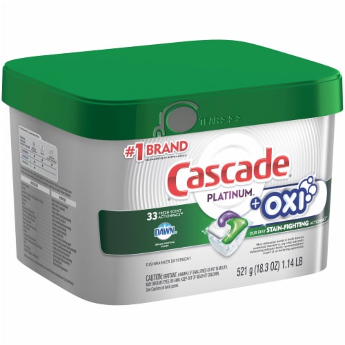 Cascade Platinum + Oxi Fresh Scent Dishwasher Detergent Action Pacs Perspective: left