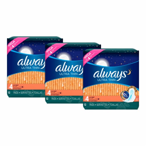 Always Ultra Thin Size 4 Overnight Pads With Wings Unscented, 52 ct - Metro  Market