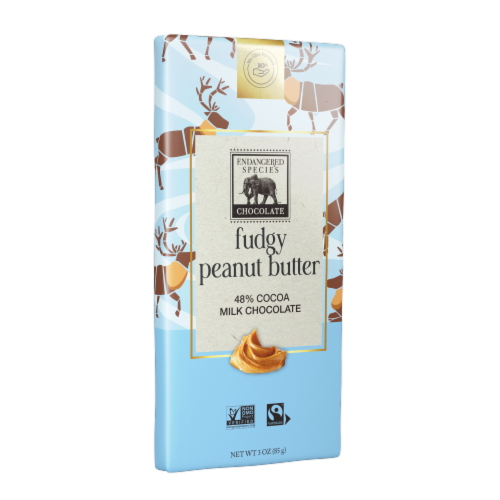 Endangered Species Fudgy Peanut Butter + Milk Chocolate Bar Perspective: left