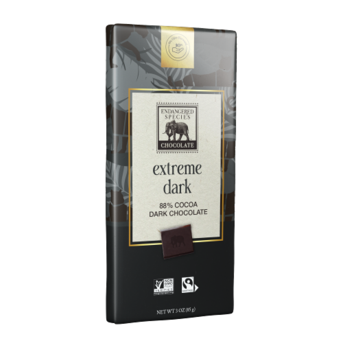 Endangered Species Chocolate Extreme Dark 88% Dark Chocolate Bar Perspective: left