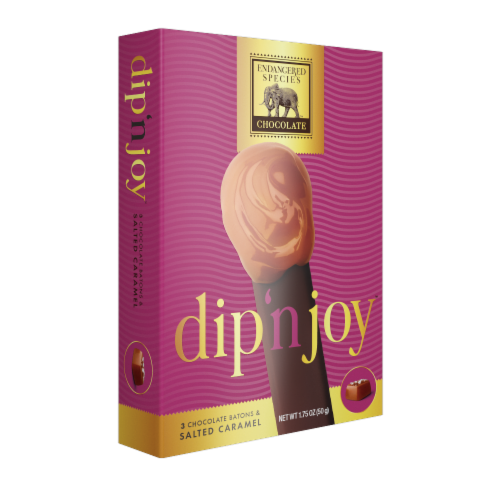 Endangered Species Chocolate™ Salted Caramel Dip 'n Joy™ Candy Pack Perspective: left