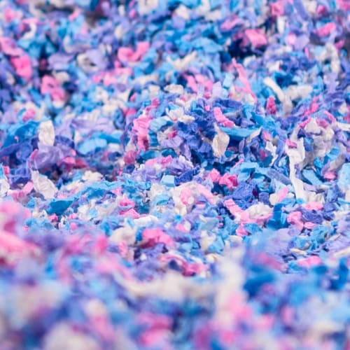 PETSPICK Uber Soft Paper Pet Bedding for Small Animals, Confetti Multicolored, 56 L Perspective: left
