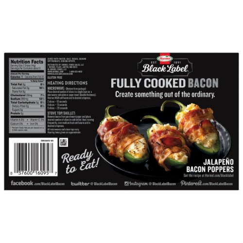 Hormel® Black Label® Bacon, Thick Cut Fully Cooked Bacon, 2.52 Oz. Perspective: left
