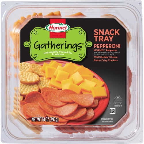 Hormel Gatherings® Pepperoni with Cheese and Crackers Deli Snack Tray Perspective: left