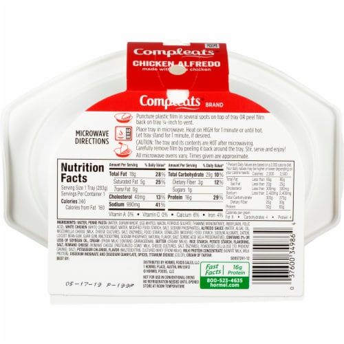 Hormel® Compleats® Chicken Alfredo Microwave Tray Perspective: left