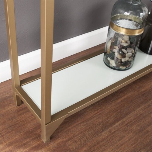 SEI Furniture Bergen Narrow Metal Console in Gold with White Glass Perspective: left