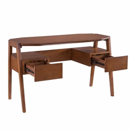 SEI Furniture Clyden 2 Drawer Writing Desk in Dark Tobacco Perspective: left