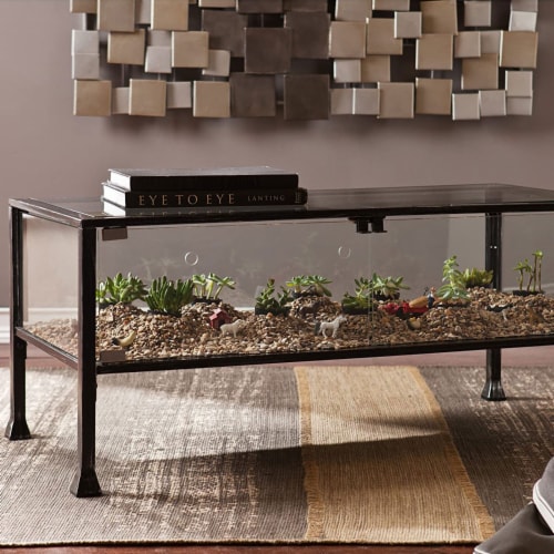 Southern enterprises terrarium glass display coffee table on sale in black