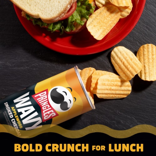 Pringles® Wavy Applewood Smoked Cheddar Potato Crisps Chips Perspective: left