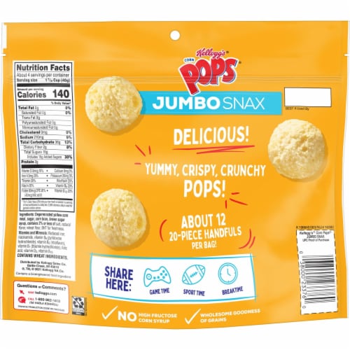 Kellogg's Corn Pops Jumbo Snax Caramel Crunch Breakfast Cereal Perspective: left