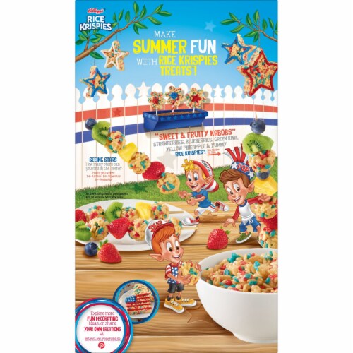Kellogg's Rice Krispies Original with Red and Blue Krispies Breakfast Cereal Family Size Perspective: left