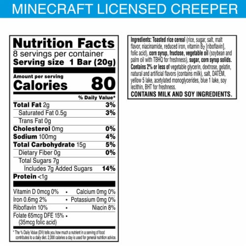 Kellogg's Rice Krispies Treats Minecraft Creeper Edition Original Marshmallow Snack Bars Perspective: left