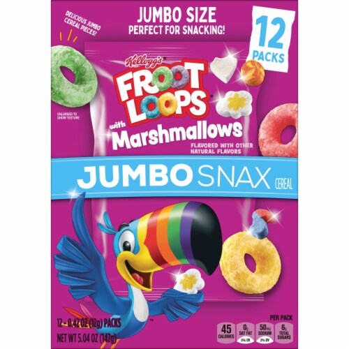 Kellogg's® Jumbo Snax Froot Loops Original with Marshmallows Family Size Cereal Snacks Perspective: left