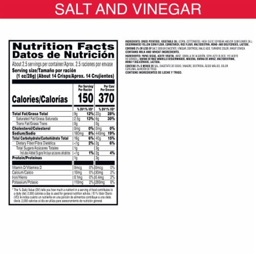 Pringles® Salt and Vinegar Grab and Go Snack Pack Potato Crisps Chips Perspective: left