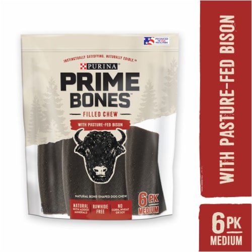 Prime Bones™ Filled Chews with Pasture-Fed Bison Medium Dog Treats Perspective: left