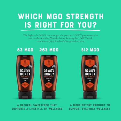 Nature Nate's® Raw Manuka Honey New Zealand MGO 263+ UMF™ Certified 10+ Perspective: left