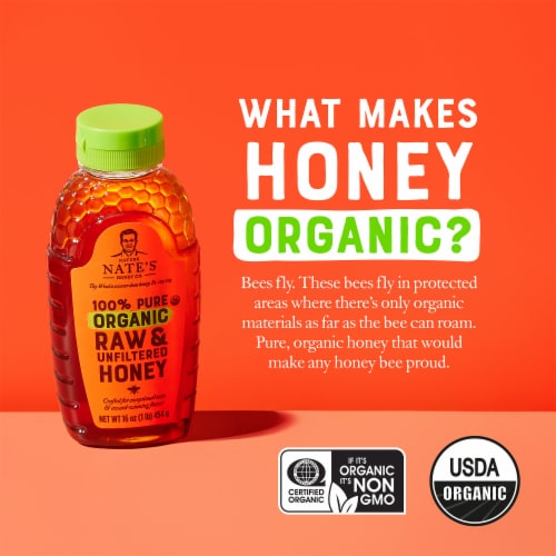Nature Nate's Organic Raw & Unfiltered Honey Perspective: left