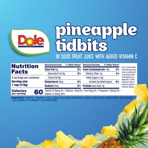 Dole® Fruit Bowls® Pineapple Tidbits In 100% Pineapple Juice Cups Perspective: left