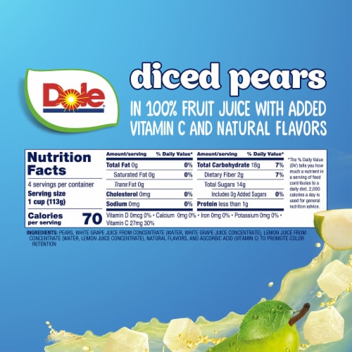 Dole® Fruit Bowls® Diced Pears In 100% Fruit Juice Cups Perspective: left