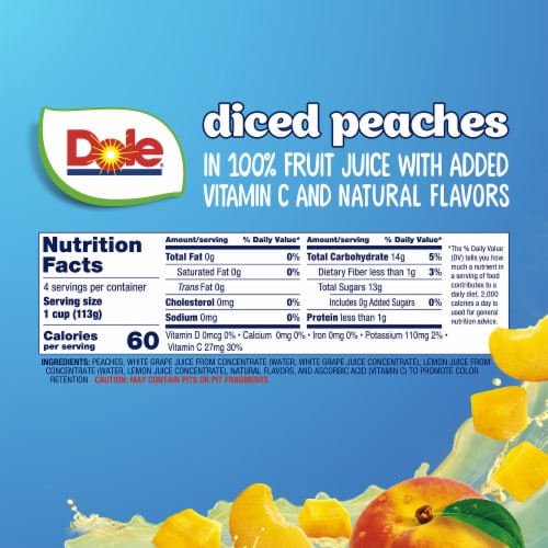 Dole® Fruit Bowls® Yellow Cling Diced Peaches In 100% Fruit Juice Cups Perspective: left