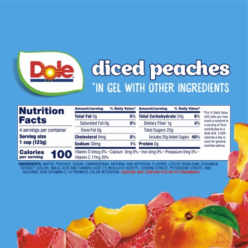 Dole® Fruit Bowls® Peaches in Strawberry Flavored Gel Fruit Cups Perspective: left