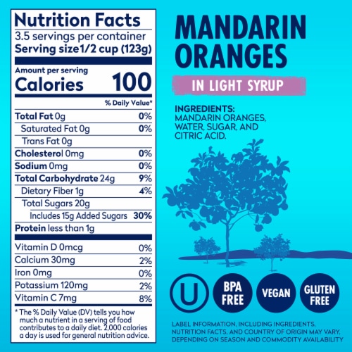 DOLE® Canned Mandarin Oranges Fruit in Light Syrup Perspective: left