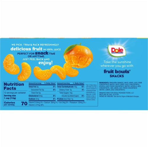 Dole® Fruit Bowls® Mandarin Oranges In 100% Juice Cups Perspective: left
