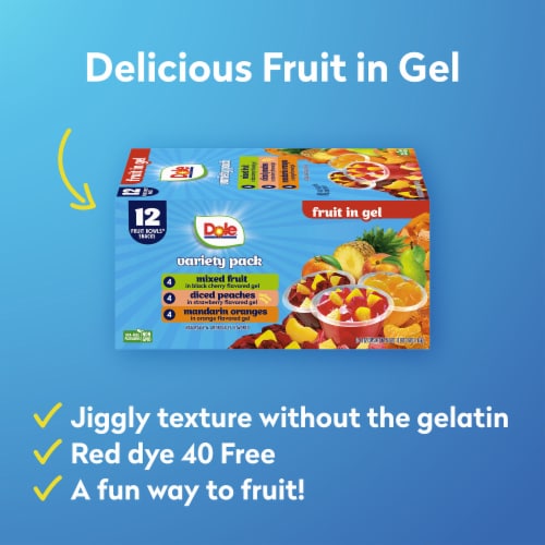 Dole Fruit in Gel Fruit Bowls Snacks Variety Pack 12 - 4.3 oz Cups Perspective: left
