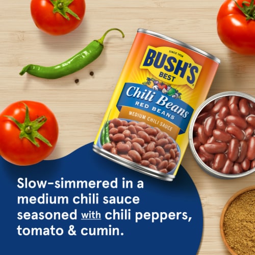 Bush's Best Medium Chili Sauce Red Beans Perspective: left