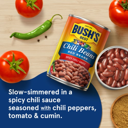 Bush's Best Red Chili Beans in Hot Chili Sauce Perspective: left