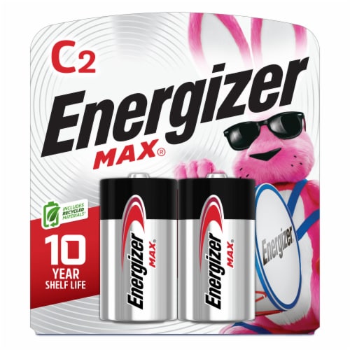 Energizer MAX C Batteries 2 Pack, C Cell Alkaline Batteries Perspective: left