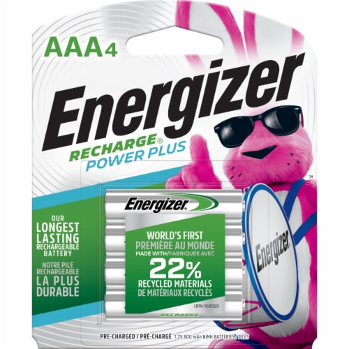 Energizer Rechargeable AAA Batteries 4 Pack 800 mAh Triple A Batteries Perspective: left