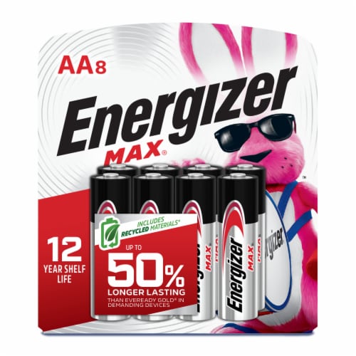 Energizer MAX AA Batteries 8 Pack, Double A Alkaline Batteries Perspective: left