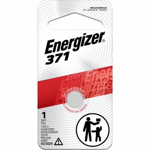Energizer 371 Silver Oxide Button Battery Perspective: left