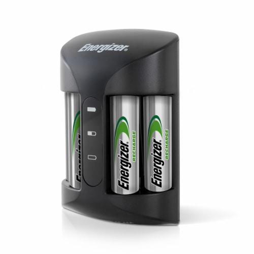 Energizer Recharge Pro Battery Charger AA and AAA batteries with 4 AA NiMH Rechargeable Batteries Perspective: left