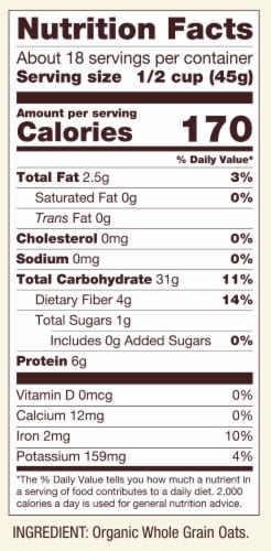 Bob's Red Mill Quick Cooking Organic Rolled Oats Perspective: left