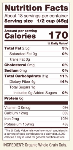 Bob's Red Mill Quick Cooking Organic Rolled Oats Perspective: left