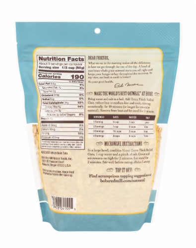 Bob's Red Mill Whole Grain Extra Thick Rolled Oats Perspective: left