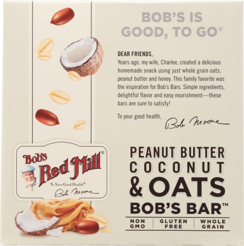 Bob's Red Mill Gluten Free Non-GMO Peanut Butter Coconut & Oats Bob's Bar Perspective: left