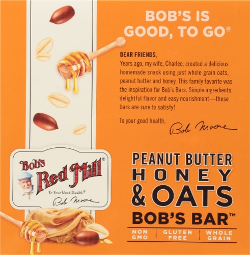 Bob's Red Mill Gluten Free Non-GMO Peanut Butter Honey & Oats Bob's Bar Perspective: left